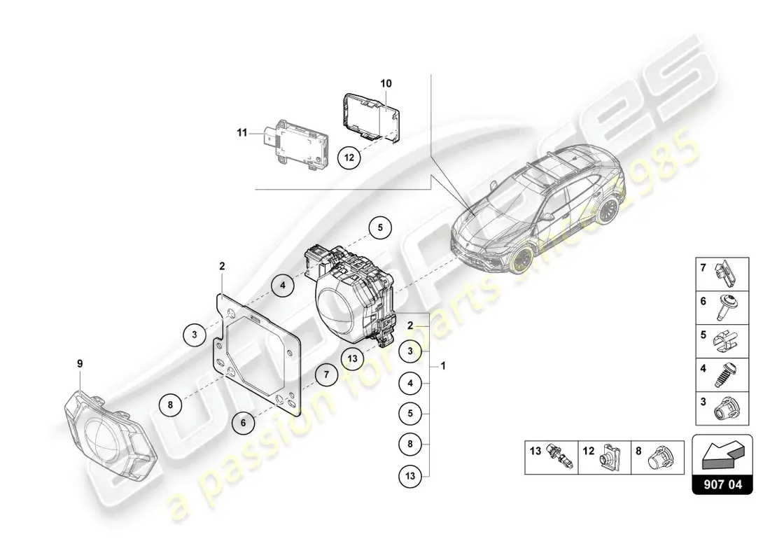 lamborghini urus (2022) radar sensor parts diagram