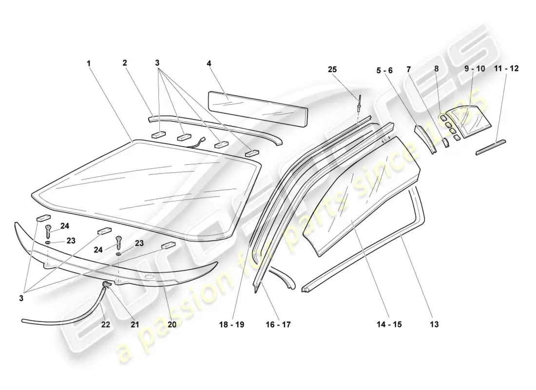 lamborghini reventon window glasses parts diagram