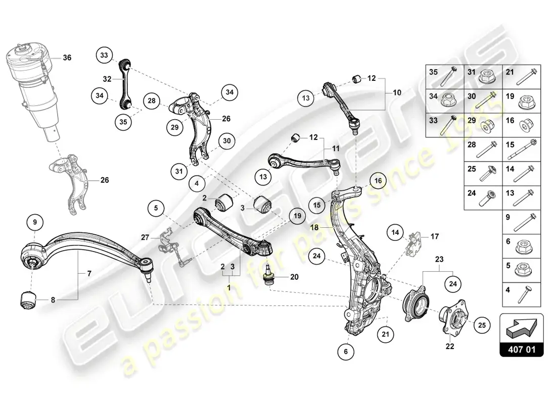 lamborghini urus s (2023) suspension front parts diagram