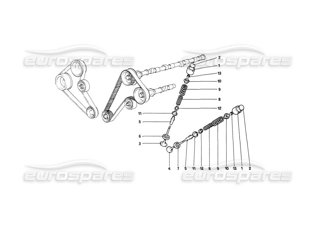 ferrari mondial 8 (1981) timing system - tappets part diagram