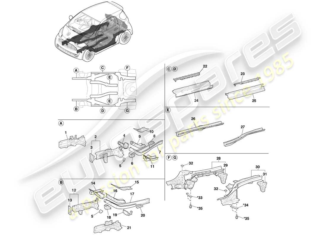 a part diagram from the aston martin cygnet parts catalogue