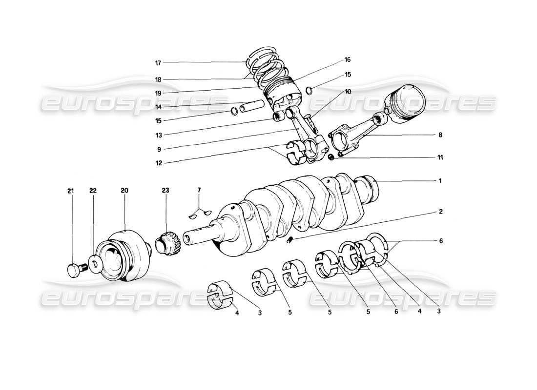ferrari 308 (1981) gtbi/gtsi crankshaft - connecting rods and pistons part diagram