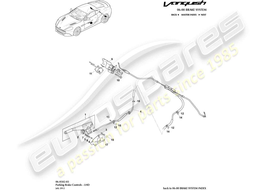 aston martin vanquish (2016) parking brake, lhd part diagram