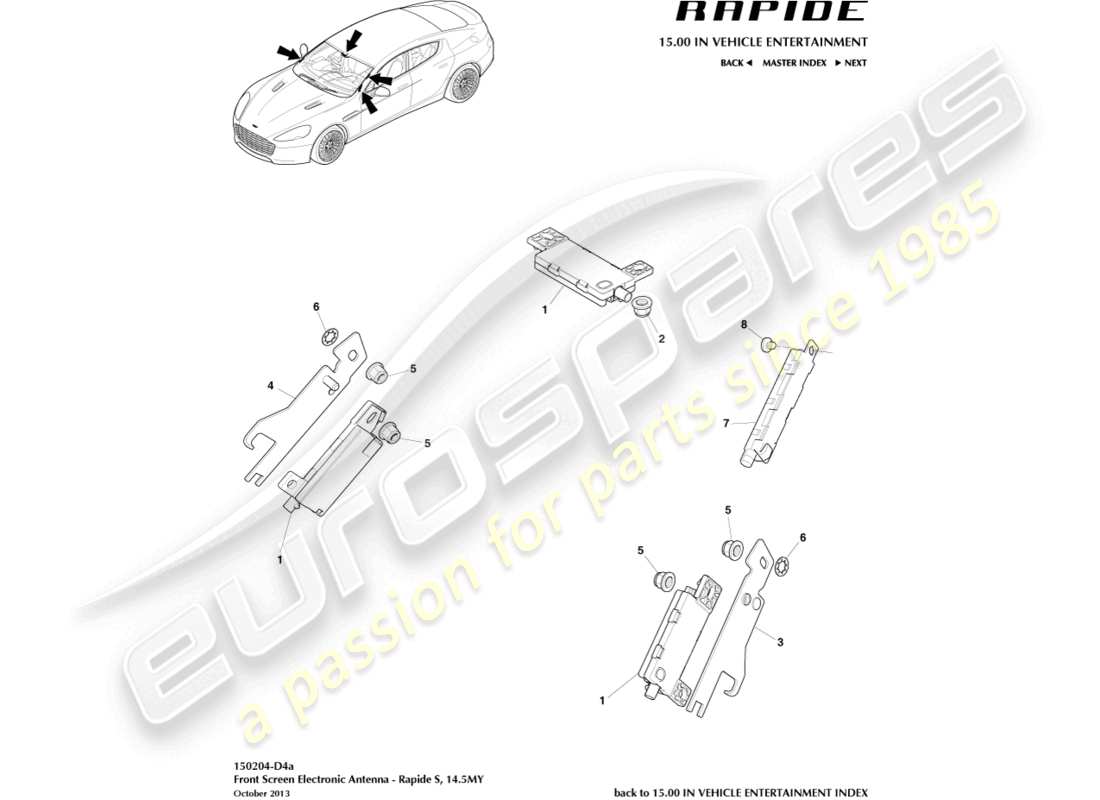 aston martin rapide (2017) electronic antenna, 14.5my on part diagram