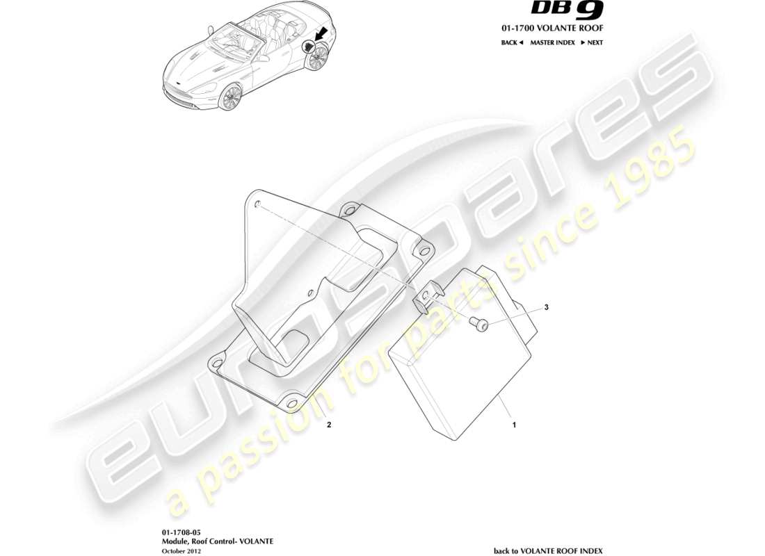 aston martin db9 (2016) roof control module part diagram