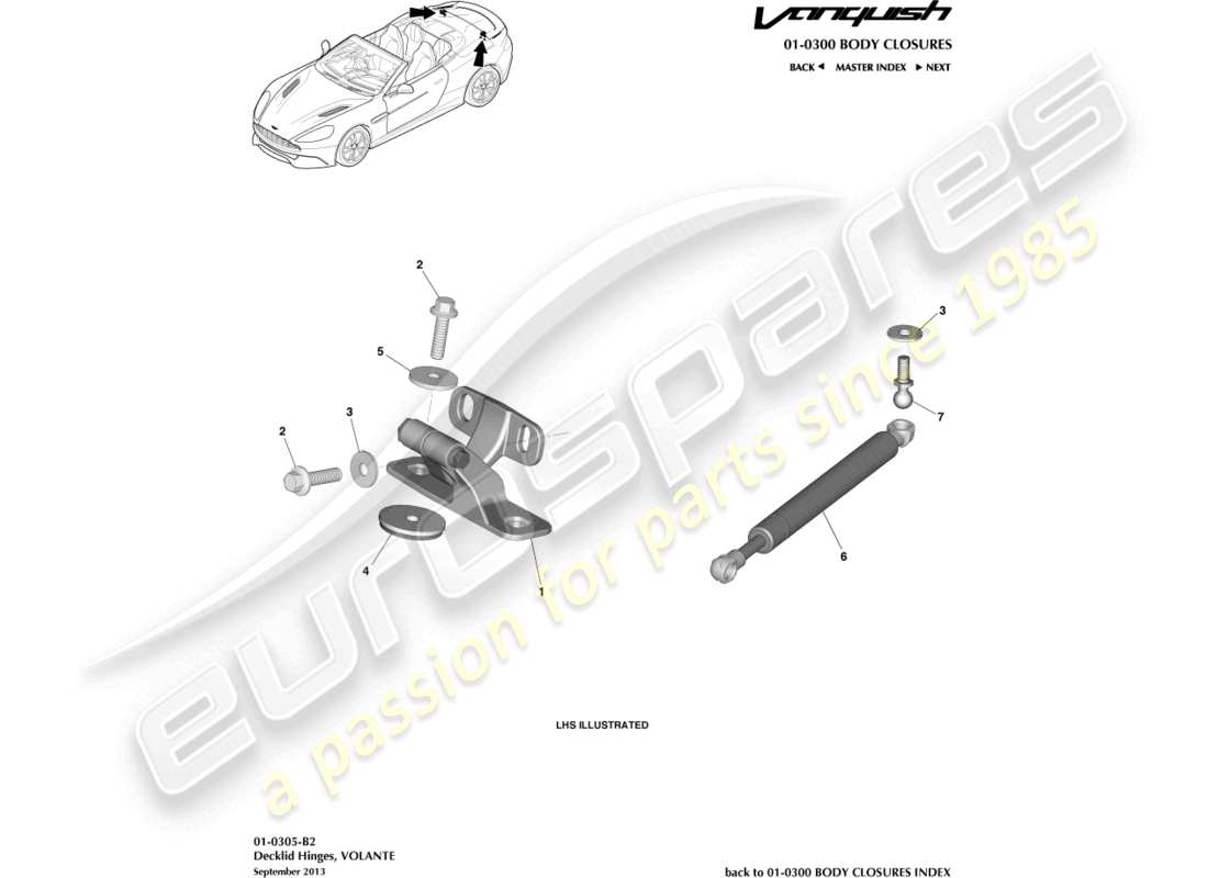 aston martin vanquish (2016) decklid hinges, volante part diagram