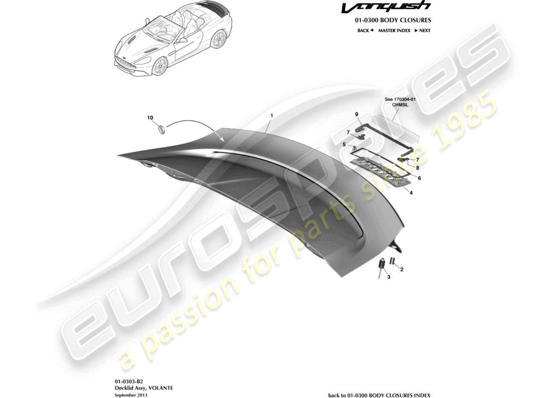 aston martin vanquish (2015) decklid assembly, volante part diagram