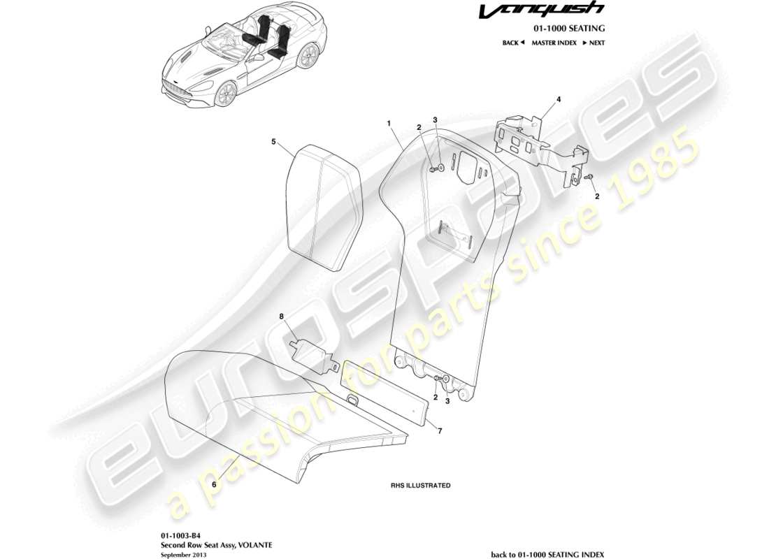 aston martin vanquish (2015) rear seats, volante part diagram