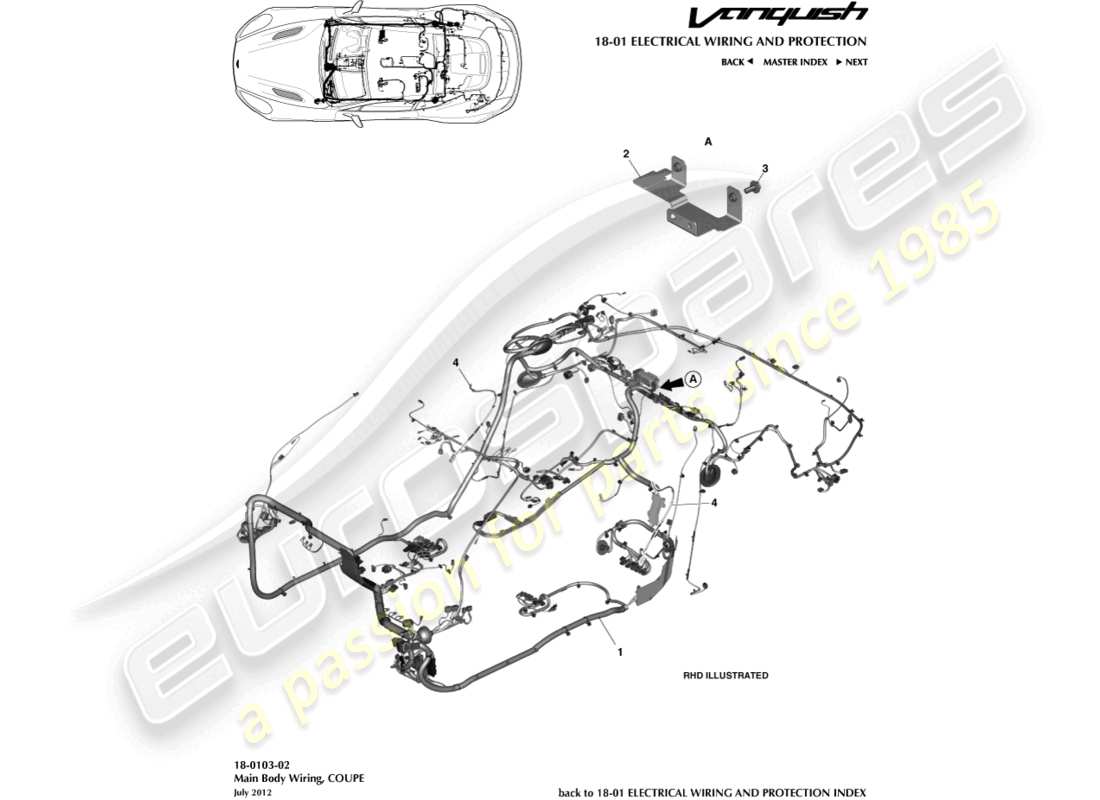 aston martin vanquish (2015) body harness, coupe part diagram