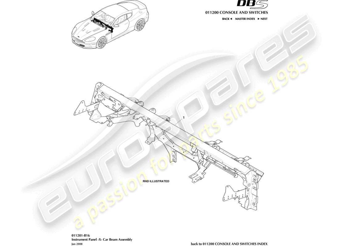 aston martin dbs (2008) ip cross beam part diagram