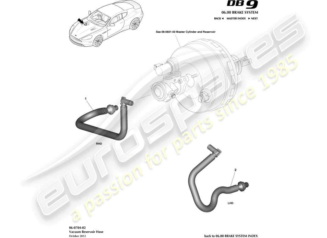 aston martin db9 (2015) vacuum reservoir hose part diagram