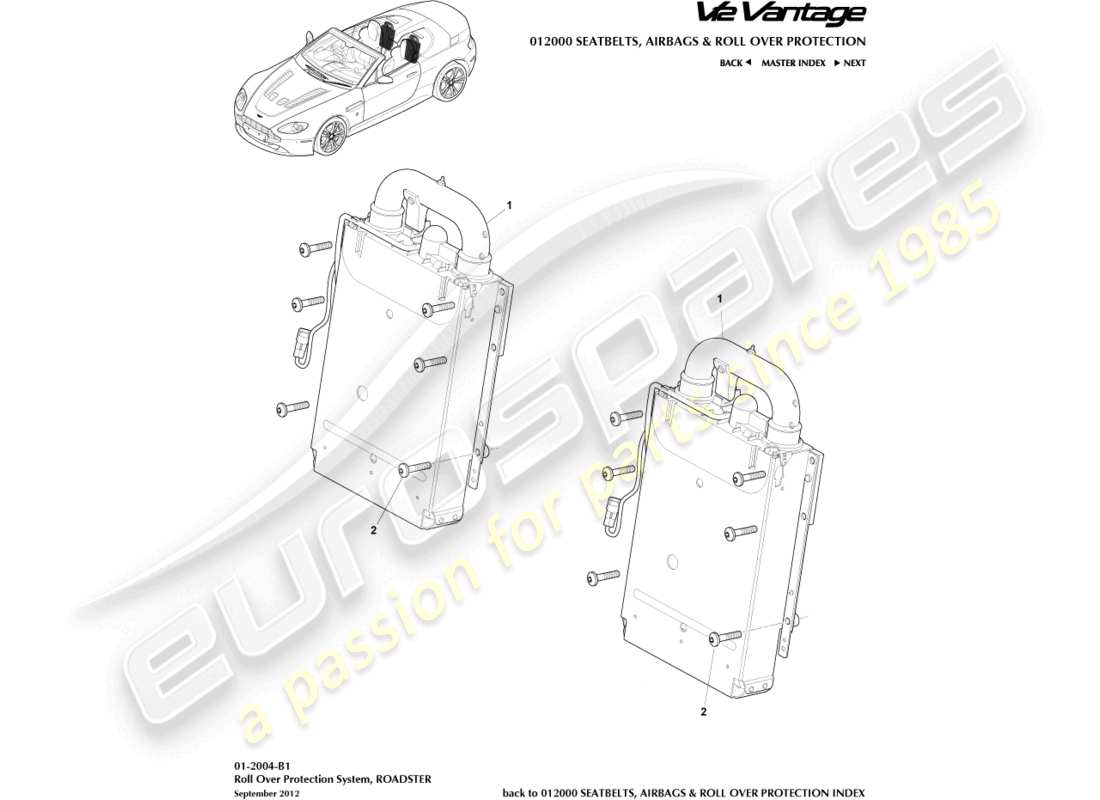 aston martin v12 vantage (2010) rops installation, roadster part diagram