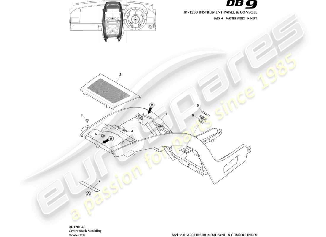 aston martin db9 (2017) centre stack moulding part diagram