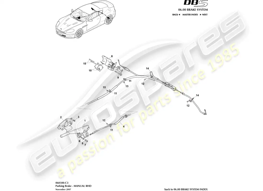 aston martin dbs (2011) parking brake, rhd parts diagram