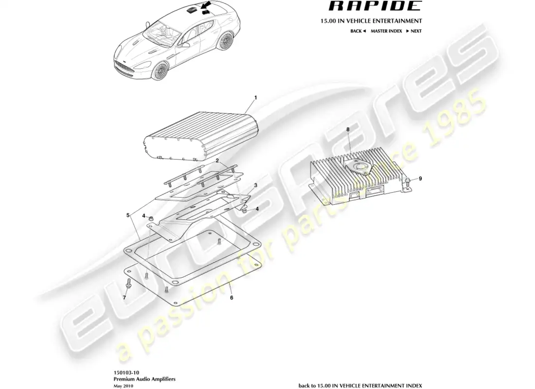 aston martin rapide (2012) dual amplifiers, up to 13my parts diagram