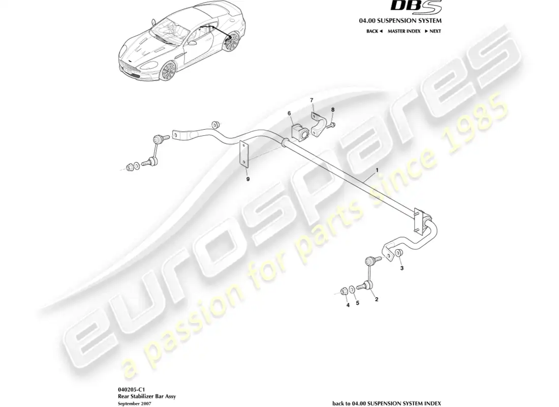 aston martin dbs (2008) rear stabiliser bar parts diagram