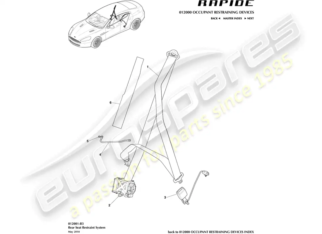 aston martin rapide (2011) rear seat belts parts diagram