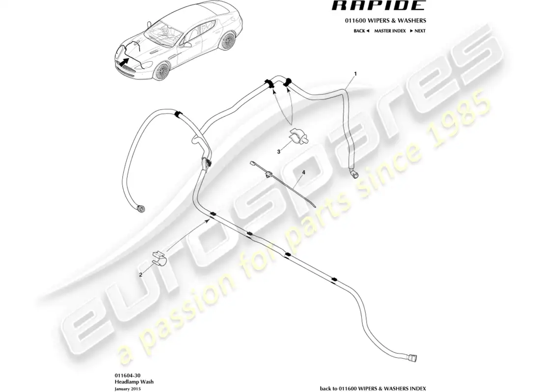 aston martin rapide (2019) headlamp wash parts diagram