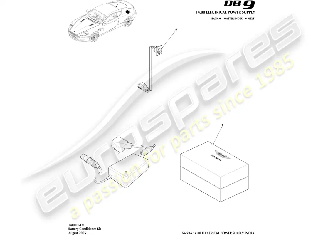 aston martin db9 (2007) battery conditioner kit parts diagram