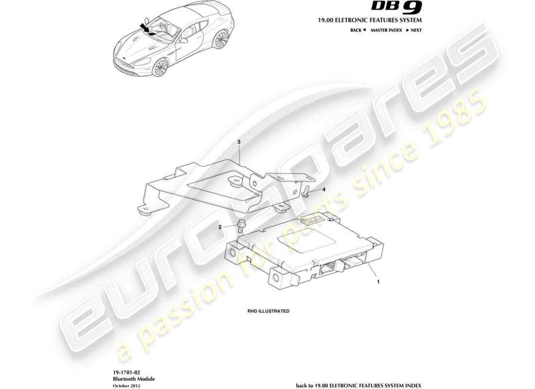aston martin db9 (2013) bluetooth module parts diagram