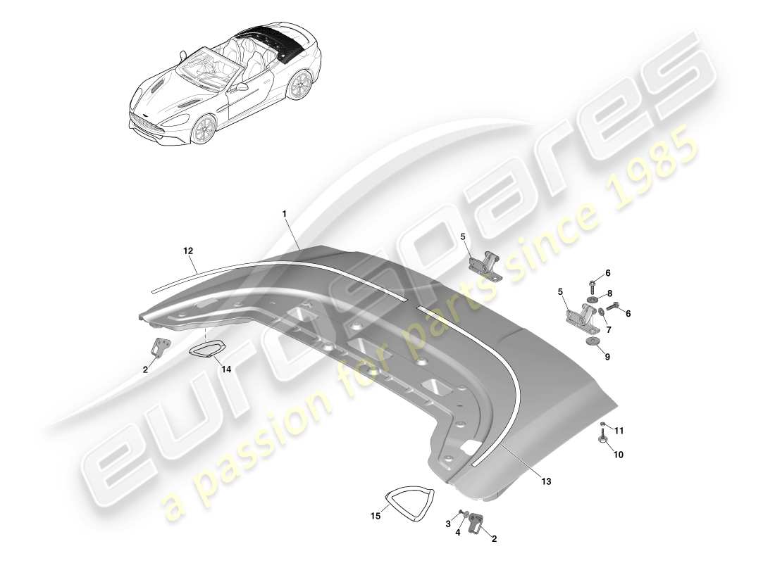 aston martin vanquish (2013) roof opening panel part diagram