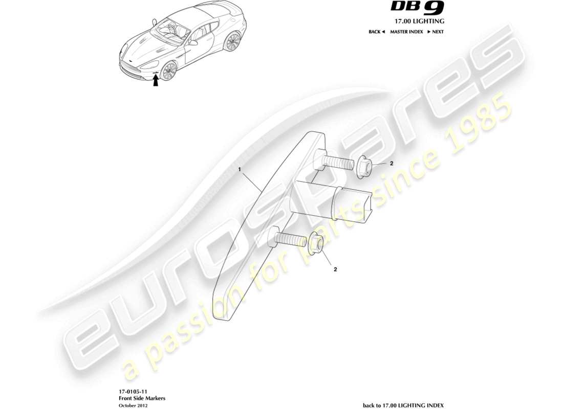 aston martin db9 (2017) front side markers part diagram