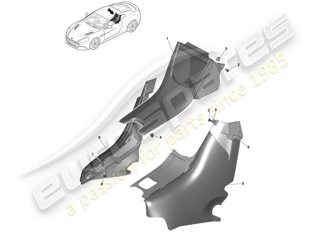 aston martin vanquish (2013) rear console, coupe 2+2 part diagram