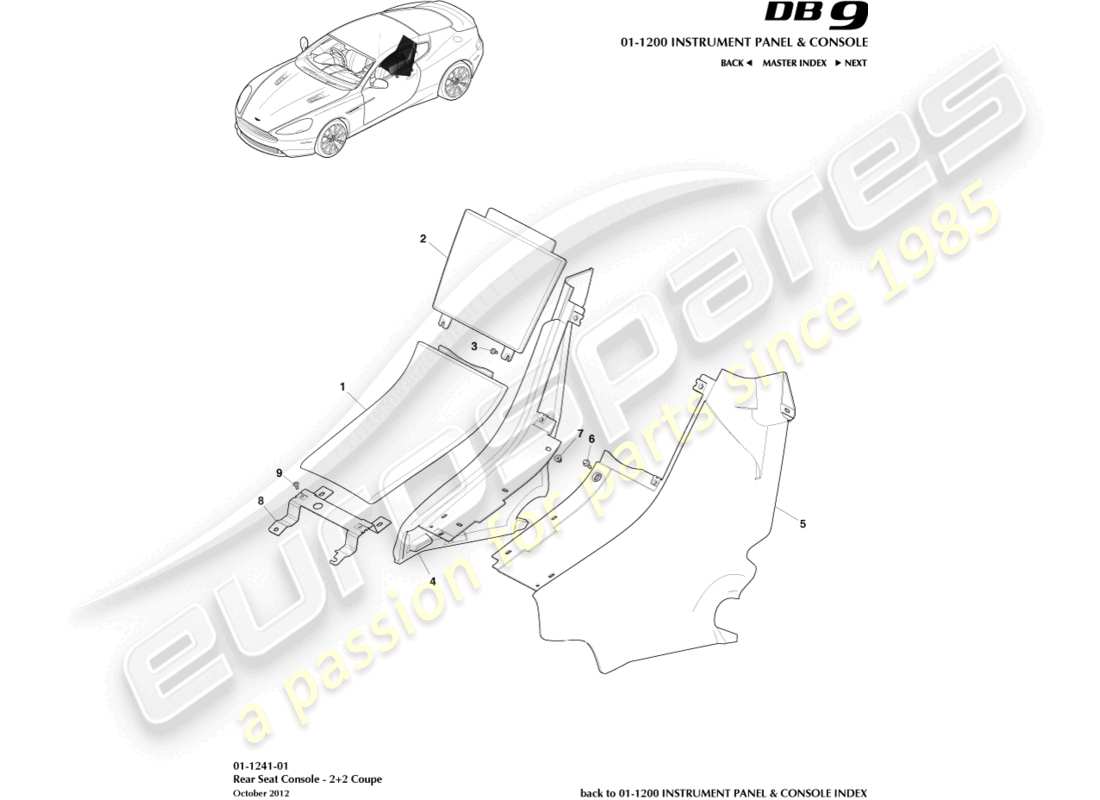 aston martin db9 (2015) rear console, coupe 2+2 part diagram