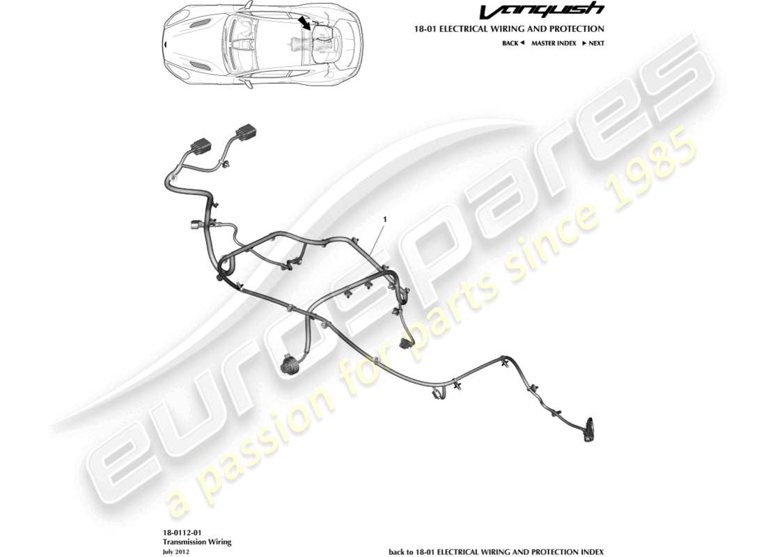 aston martin vanquish (2015) tranmission harness part diagram