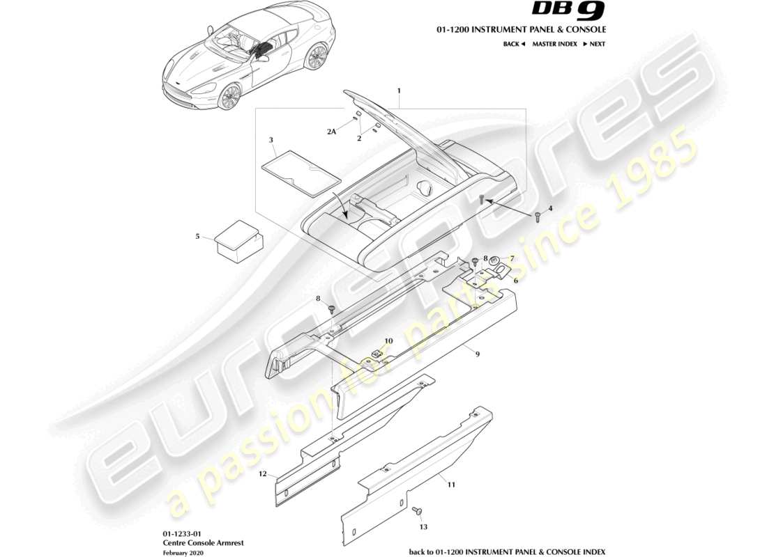 aston martin db9 (2017) centre console armrest part diagram