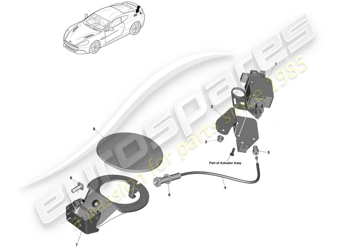 aston martin vanquish (2013) fuel filler mechanism, coupe part diagram