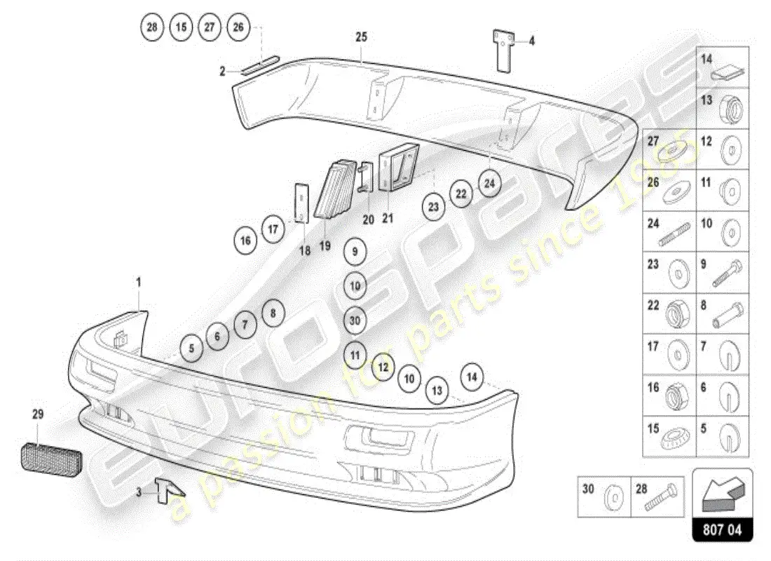 lamborghini diablo vt (1995) bumper, complete parts diagram