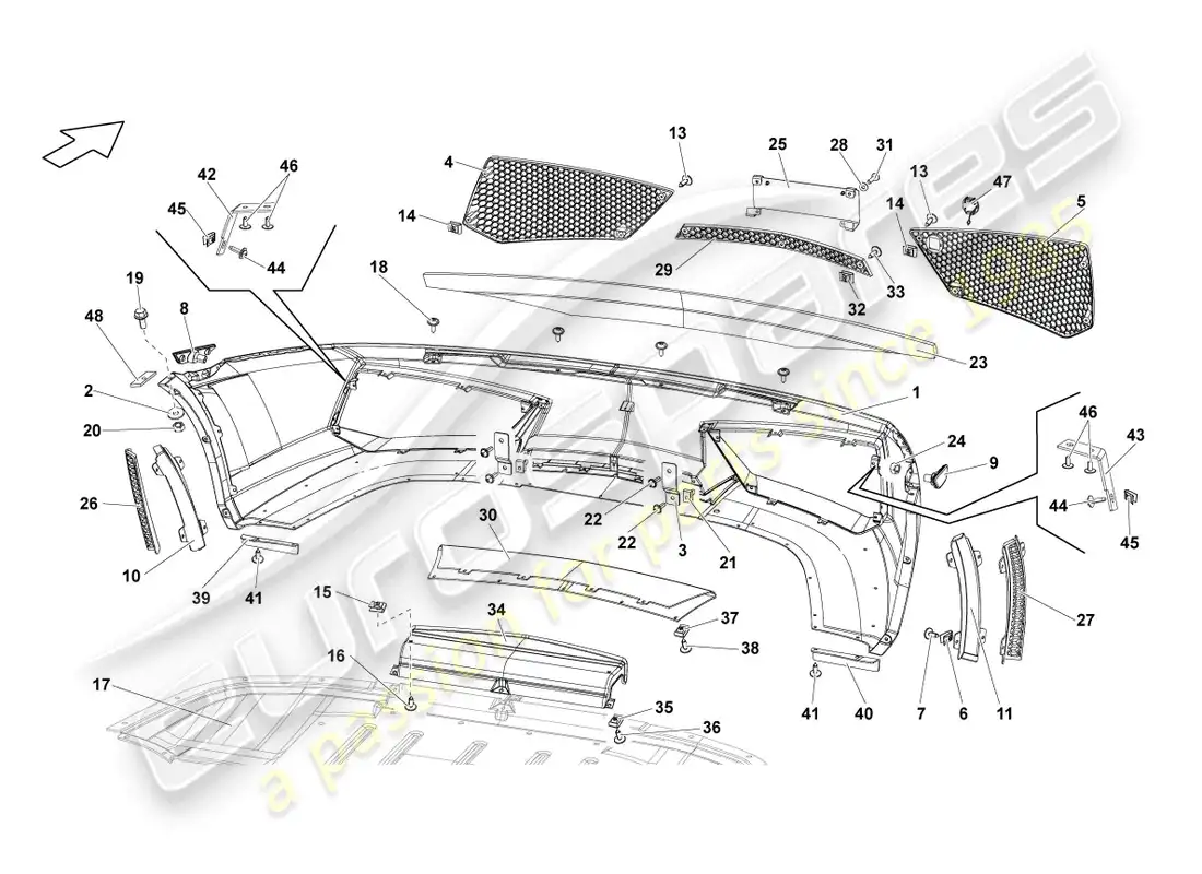 lamborghini lp550-2 spyder (2010) bumper front parts diagram