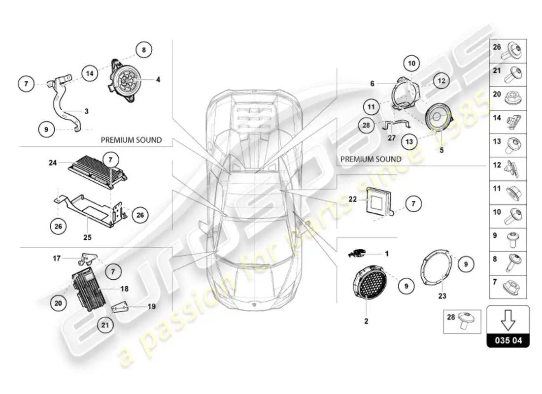 lamborghini evo spyder (2024) radio unit parts diagram