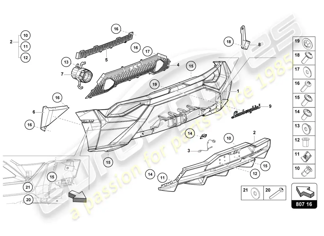 lamborghini sto (2021) bumper rear parts diagram