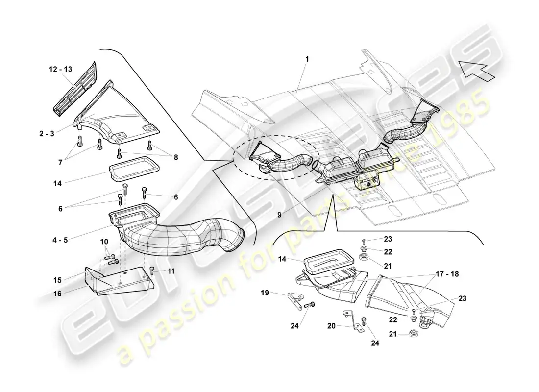 lamborghini lp550-2 spyder (2011) air filter with connecting parts parts diagram