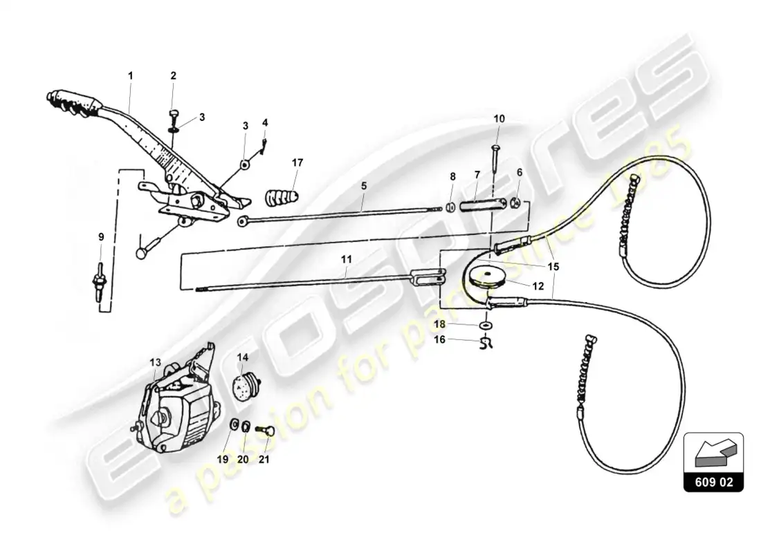 lamborghini countach 25th anniversary (1989) parking brake parts diagram