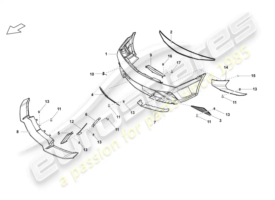 lamborghini lp560-4 spyder fl ii (2013) bumper front parts diagram