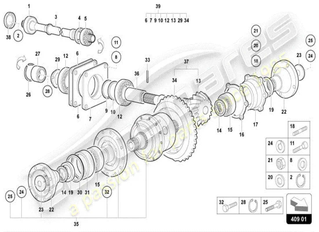 lamborghini diablo vt (1995) front axle differential parts diagram