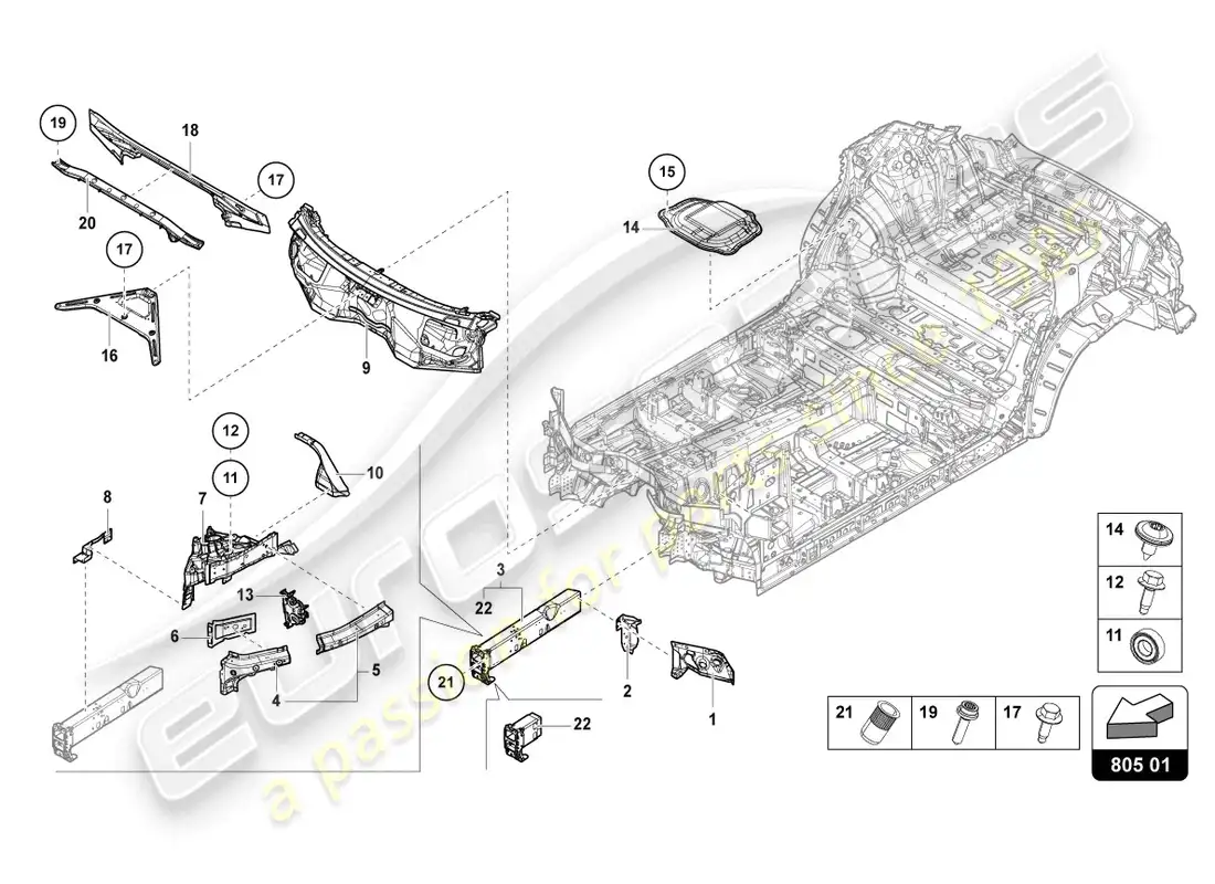 lamborghini urus s (2024) underbody front parts diagram