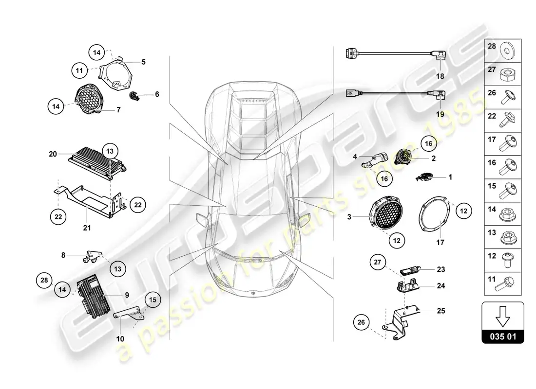 lamborghini evo coupe 2wd (2022) loudspeaker parts diagram