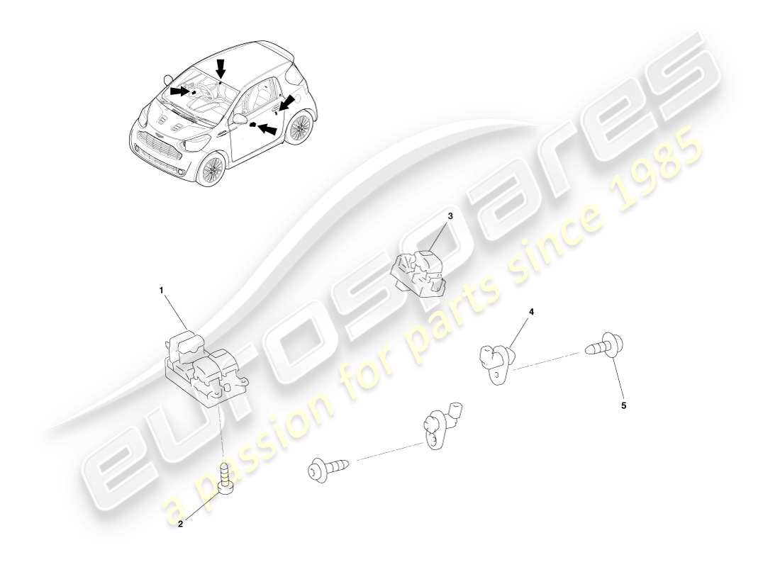 aston martin cygnet (2012) door switches and relays part diagram