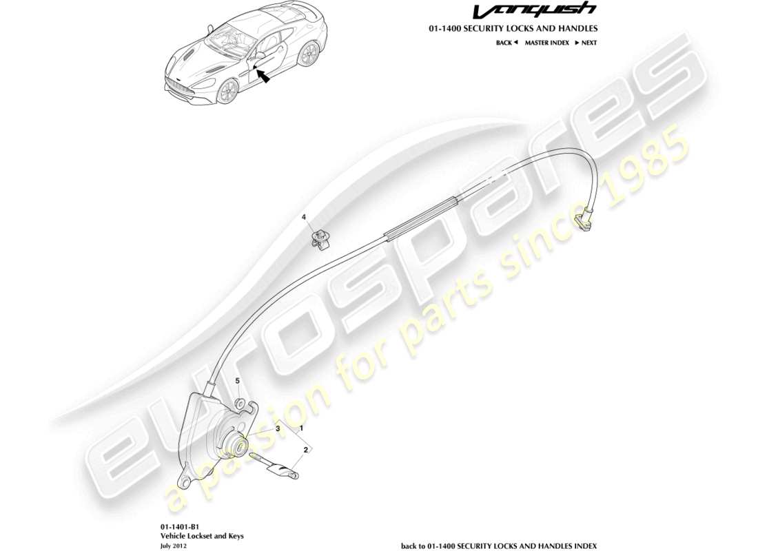 aston martin vanquish (2015) handles & locks mechanisms part diagram