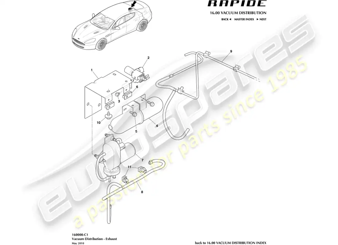 aston martin rapide (2017) vacuum distribution, exhaust parts diagram