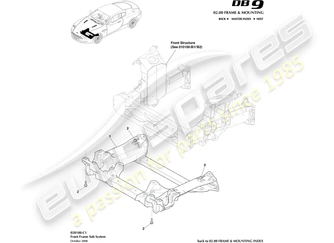 aston martin db9 (2012) front subframe parts diagram