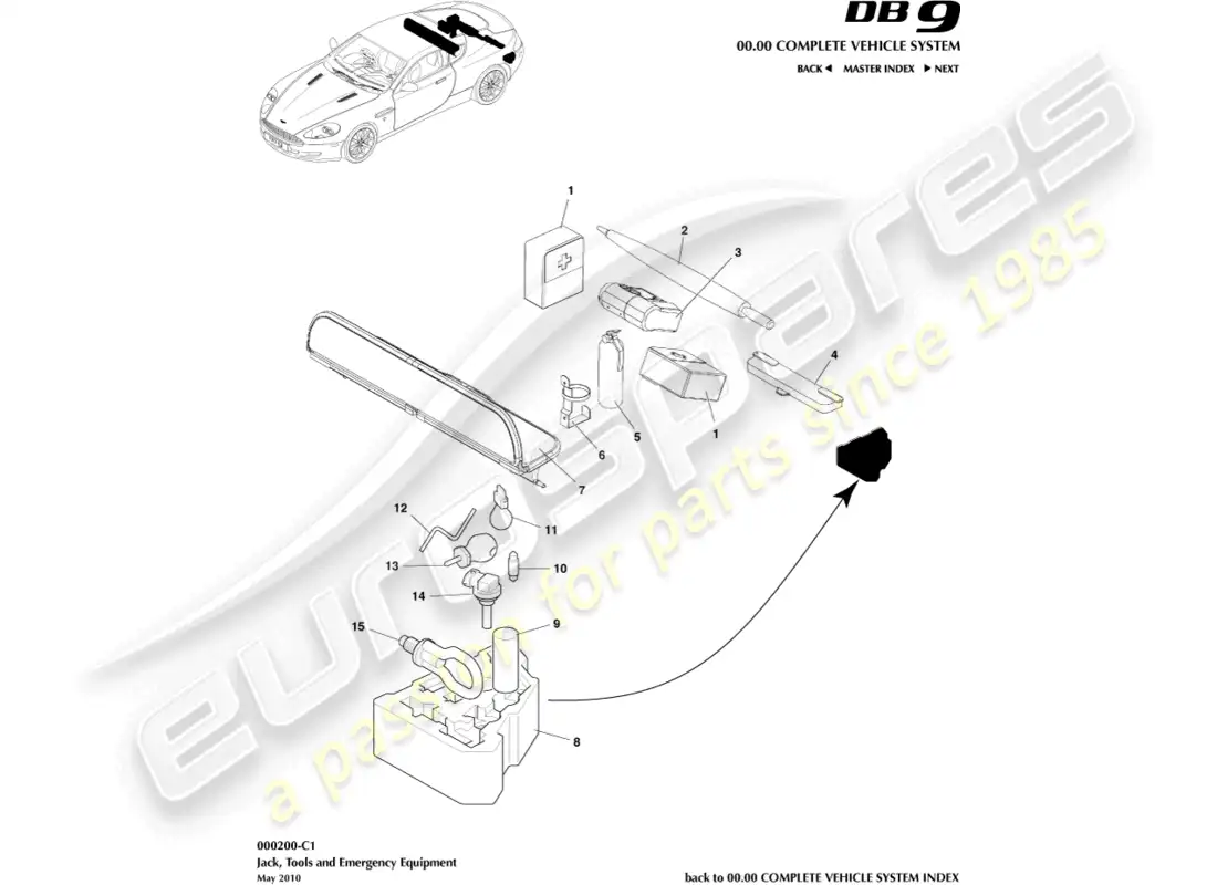 aston martin db9 (2004) emergency equipment parts diagram