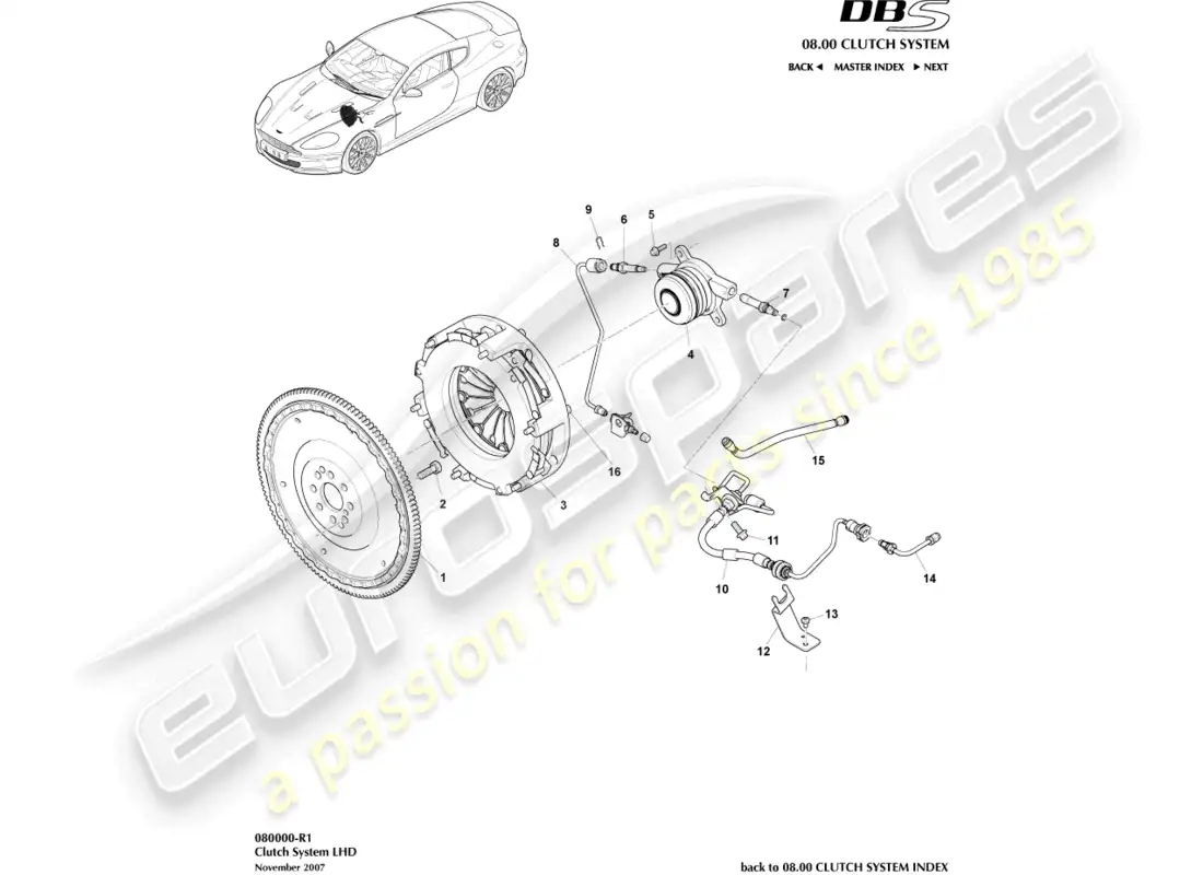 aston martin dbs (2012) clutch system, lhd parts diagram