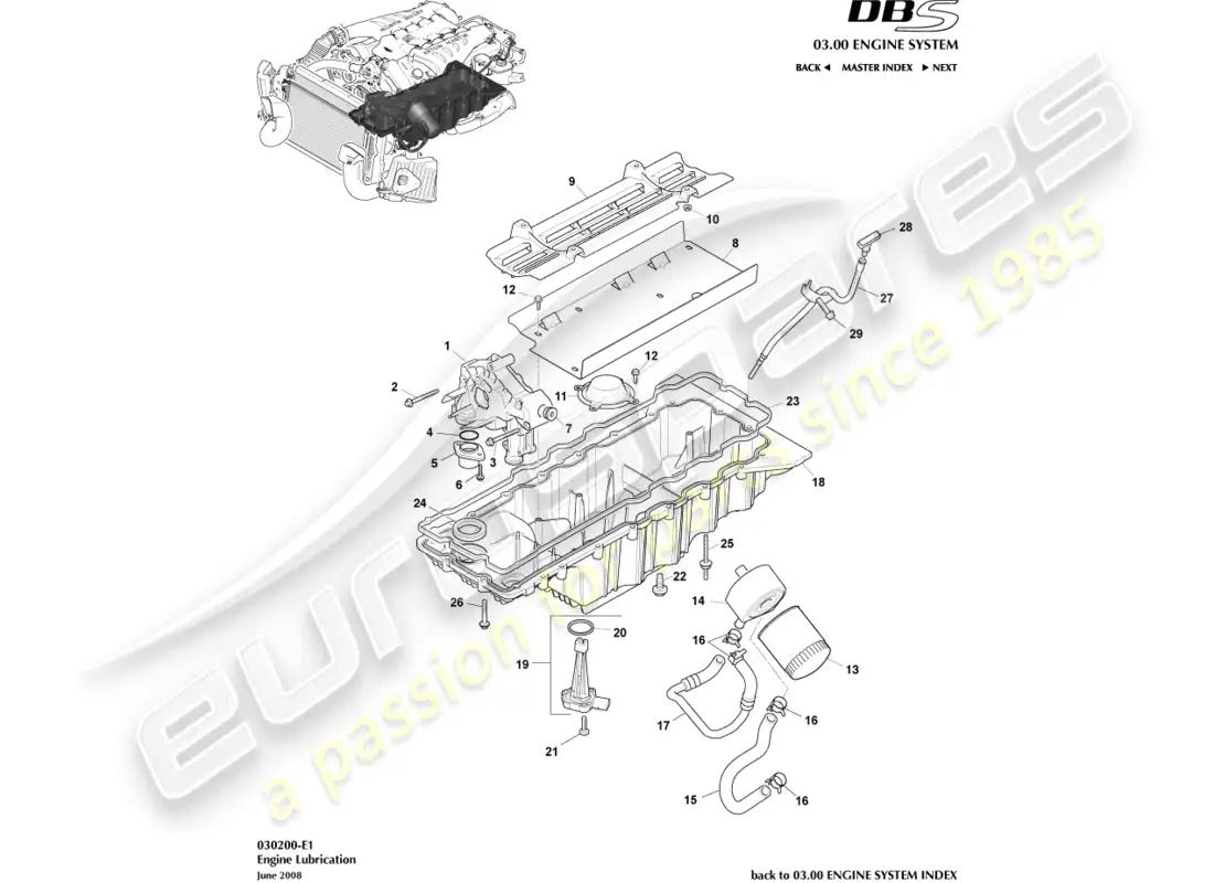 aston martin dbs (2008) engine lubrication parts diagram