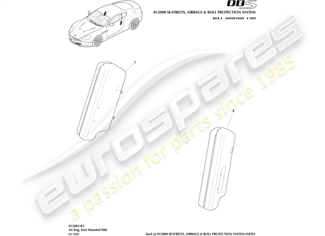 aston martin dbs (2011) side airbag parts diagram