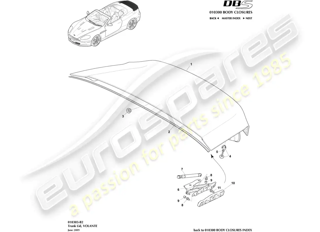 aston martin dbs (2010) trunk lid, volante parts diagram
